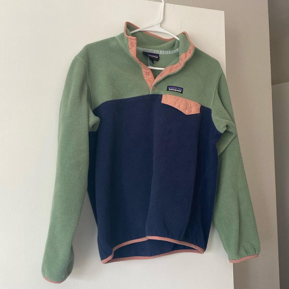 Patagonia Synchilla Snap-T Fleece Pullover New Navy Small Green Pink Colorblock